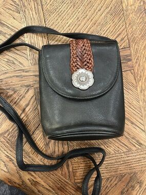 Black Leather Crossbody Bag with Braided Accent